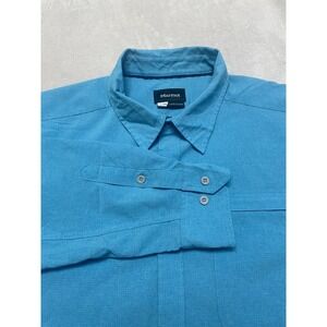 Marmot Shirt Men's XL Button Down Long Sleeve Shirt Solid Blue Polyester Hiking